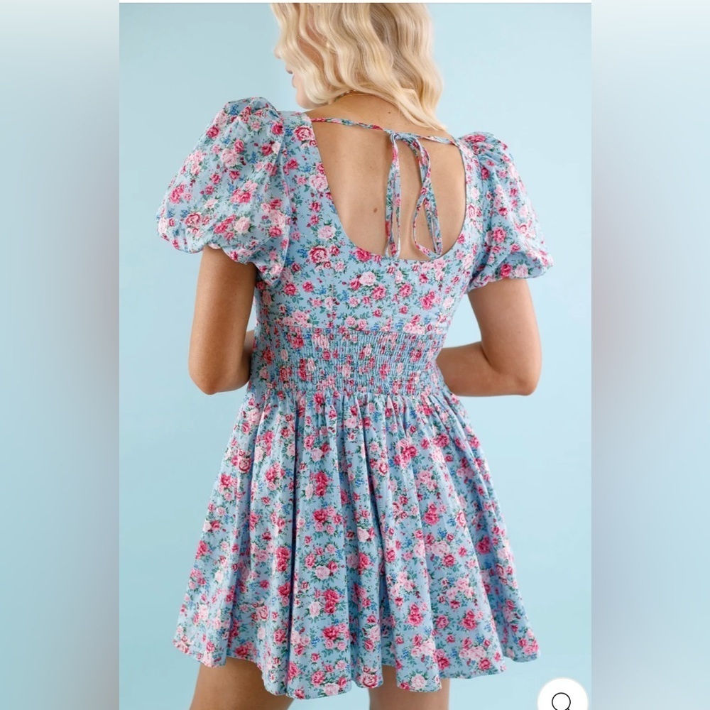 MABLE Blue Floral Dress with Pink Accents - Picture 5 of 7